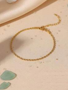 1pc Minimalist Stainless Steel Chain Anklet, Suitable For Vacation And Beach - Gold - View 3