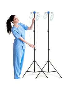 Soporte portátil de piso para varillas de infusión IV, varilla de infusión IV ajustada de altura plegable con 4 ganchos - Negro - Ver 8