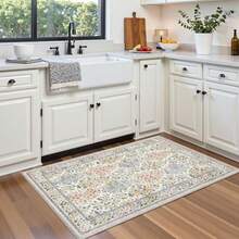 Entryway Rug Vintage Floral Soft Non  Low Pile 2x3 Rug Washable Modern Entrance Rugs Indoor For Bedroom Kitchen Laundry Beige