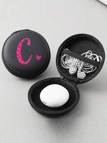 Rose Red Shiny Heart Pattern Letter A-Z Portable Mini Storage Bag,Love Pattern Waterproof And Anti Drop Digital Bag, Initial Name Logo Phone Charger Data Cable Storage Bag, Zipper Storage Box Around Wallet Data Cable Bag Digital Bag Electronic Bag Electronic Storage Device Data Cable Storage Device Wireless Earphones Bluetooth Earphones Headphones Business, Travel, School, College, Office,Couple, Back To School, Favorite Her