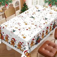1pc Christmas Gingerbread Man Tablecloth, Featuring Holiday Elements Such As Candy Canes, Holly, Wrapped Gifts, Christmas Decorations, And Pine Branches. The Gingerbread Man Wears A Santa Hat, Suitable For Party Decoration, Christmas Gifts, Holiday Dining Table Setting, And Home Decor - Multicolor - View 9