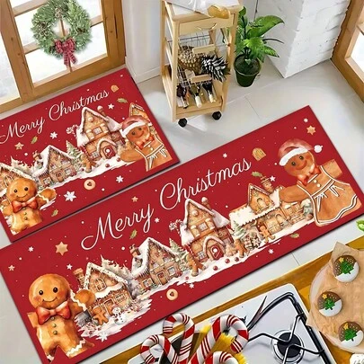 1 pieza Alfombra de piso con diseño de hombre de jengibre navideño, alfombra protectora de piso de cocina, alfombra cómoda para estar de pie, alfombra de área para sala de estar, dormitorio, baño, lavandería u oficina, decoración del hogar para interiores
