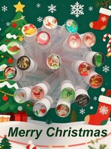 1/3/5/7pcs Transparent Crystal Christmas Series Cartoon Eyelash & Eyebrow Brushes, Portable Tube With Santa Claus, Snowflake, Reindeer, Christmas Tree Patterns - Multicolor - View 8