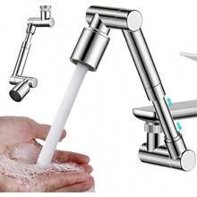 Extensor universal de llave giratorio de 1440 con 2 modos de pulverizacin, aireador ajustable sin salpicaduras para lavabos de cocina y bao, accesorio de llave Timnamy, para lavar el cabello/cara - plateado + 1 - Ver 2