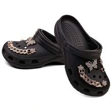 Babuche Feminina Adulto Com Pingentes Levee E Macia Nyc Shoes   Simples    Flores  Strass    Praia - babuche preto - Visão 4