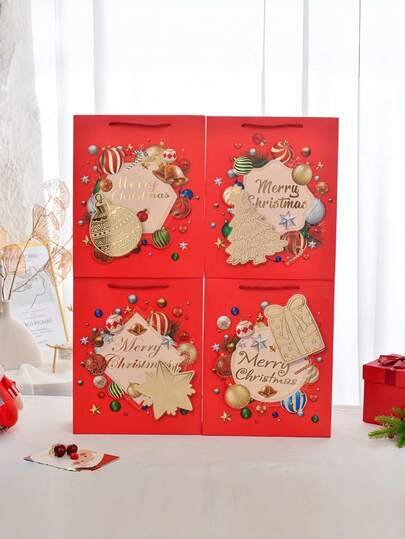 Christmas Themed Party Handheld Gift Bags, Red And White Cardboard Gift Packaging Bags, Shopping Bags, Four Styles Assorted, Storage Bags, Shopping Bags, Souvenir Bags, Suitable For Christmas Parties, New Year, Winter, Christmas Eve Gift Bags, Souvenir Packaging, Party Gift Bags, Holiday Shopping Bags, Party Gift Bags, Red And White Christmas, Paper Gift Bags, Handheld Handles, Holiday Shoppers, Party Planners