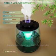 Humidificador de doble niebla de 3L, funcionamiento silencioso, alimentado por USB, pantalla digital de humedad y luz ambiente de colores, gran capacidad de 3L, depósito de agua de 2,6-4L, área de cobertura de 21-30㎡, adecuado para dormitorio y uso doméstico, diseño estético moderno - Multicolor - Ver 9