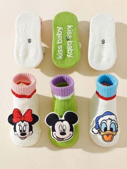 1 Pair Cute Cartoon Character Candy Color Anti- Toddler Crew Socks