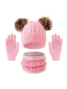 3pcs Set - Kids Winter Warm Thick Ear Ion Hat, Gloves, Scarf 3 Pieces Set, Suitable For Boys & Girls, Fits Ages 3-8 - Multicolor - View 12