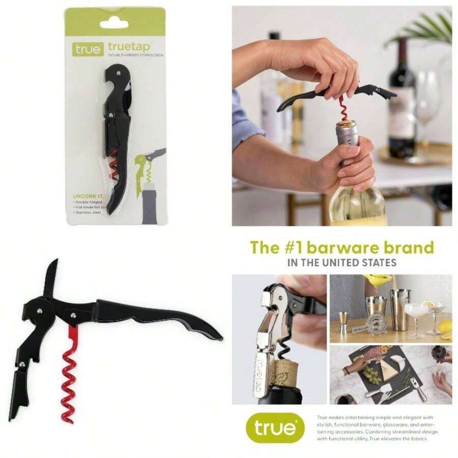 Truetap - Abrebotellas de vino de camarero con doble bisagra, abrebotellas de vino de acero inoxidable con cortador de aluminio integrado, herramientas de bar para el hogar, accesorios de carrito - Negro/Rojo - Ver 1