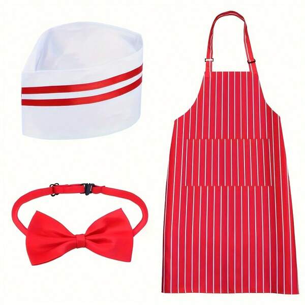 3 Stück/Set Kellner Party Cosplay Set, perfekt für unvergessliche Auftritte, einfacher Stil Küchenschürze, Hausarbeit Küche, inklusive Hut, Schürze, Fliege. Weihnachten