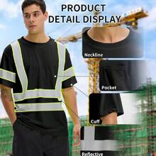 3PACK High Visibility Shirts For Men, Class 3 Hi Vis Reflective Construction Shirts For Men With Pocket  T Shirts,24199802 - Black - View 5