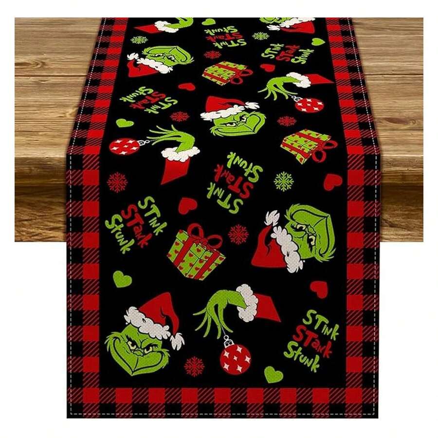 Christmas Table Runner Merry ChristmasPlaid Check Winter Holiday Party Decoration Fireplace Kitchen Dining Home Decor Black And Red, 13" X 90" - Nhiều màu 854 - Xem 1