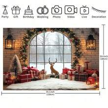 1 خلفية صور عيد الميلاد تتميز بوجود الأيائل والنوافذ المغطاة بالثلج وجدار من الطوب والأضواء الوامضة - مشهد عالم شتوي مذهل مع أكاليل وسلاسل زهور، مثالي لعرض شجرة عيد الميلاد والصور العائلية وديكور الحفلات الداخلية/العطلات. متوفر بأحجام متعددة. - متعدد الألوان - مشاهدة 9