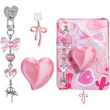 可爱吊坠套装，包含防尘塞吊坠（C型/USB-C接口）、心形手柄、闪亮钥匙扣（带挂钩），适用于Paperwhite 11代，中号，塑料材质，是送给母亲、家人、朋友、孩子、生日、节日礼物的理想之选。手机配件/手机挂饰 - 白色 - 查看 3