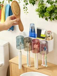 4 合 1 牙刷架套装，带自粘式壁挂式牙刷收纳盒，易于安装，节省空间的浴室配件，家居浴室装饰，秋季装饰，返校季