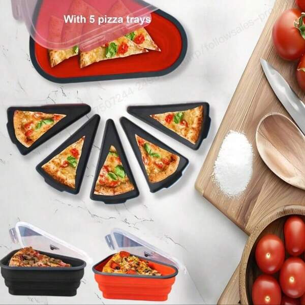 1 Recipiente Reutilizable Para Pizza Con 5 Bandejas Para Microondas, Recipiente Ajustable Para Pizza, Fácil De Organizar Y Ahorrar Espacio, Preservador De Pizza, Preservador De Alimentos Para Cocina, Apto Para Microondas, Ahorra Espacio En El Refrigerador, Herramienta Para Pizza