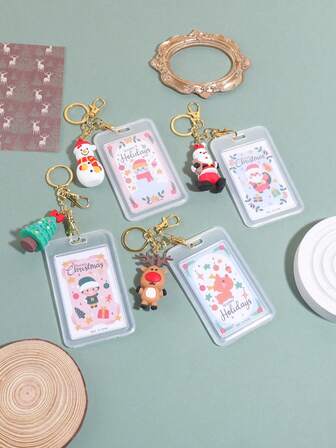 1 Stück kreative transparente Weihnachtsmuster Kartenhülle mit Ausweisschutz, inklusive Weihnachtsanhänger Schlüsselanhänger, stilvoller Kartenhalter geeignet für Studenten, Krankenschwestern und Lehrer zum Aufbewahren von Arbeitsausweisen und Essensbons, ein Weihnachtsgeschenk für Freunde.