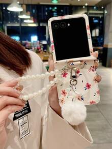 Funda protectora para teléfono móvil plegable Galaxy Z Flip 5 y Z Flip 6 con carga inalámbrica, cadena colgante con orificio, ligera y delgada, anti-caída, de color blanco y con estilo