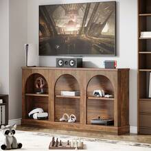 Tribesigns TV Stand For 55/60/65 Inches TV, Farmhouse Entertainment Center With Storage Cabinets, Modern Media Television Console Table For Living Room Bedroom - Dark Brown - 查看 7