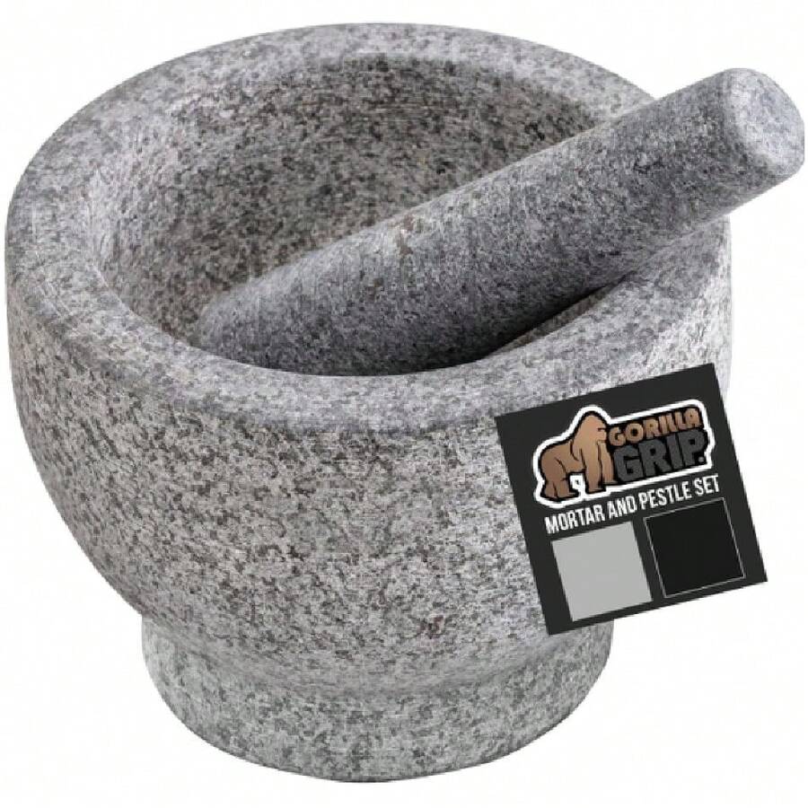 Heavy Duty XL Mortar And Pestle Set With Resistant Base, 4 Cup, 100% Granite Stone Molcajete Guacamole Bowl, Grind Seeds, Spices, Crush Garlic, Kitchen Muddler For Fresh Herbs, Gray,24156611 - 霧霾藍 - 查看 1
