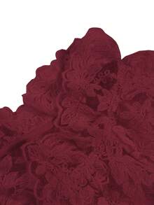 ii 女士优雅刺绣蕾丝薄纱衬衫，适合度假和春季穿着 - 酒紅色 - 查看 8