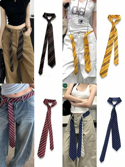 1 件女士时尚街头风格条纹休闲腰带（6 厘米），英国学院风条纹针织领带，派对服装配饰，衬衫装饰，创意空间桌面装饰，生日惊喜，圣诞节，万圣节礼物，适合送给家人和朋友