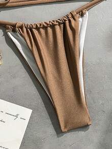 2026 Women's Beach Bikinis Summer Beach Outfit For Women Sexy Two Pieces Bikini Set Stylish Zebra Print Wide-Shoulder Halter Push-Up Top Sexy Drawstring Pure Brown Swim Trunks Beach Vacation Pool Party Sexy Outfit - Multicolor - View 4