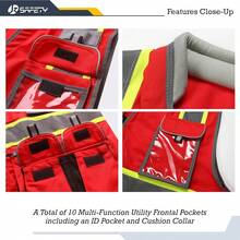 10 Pockets Hi-Vis Zipper Front Fluorescent Red  Vest | Cushioned Collar | High Reflective Tapes With Extended Neon Yellow Strips | Meets ANSI/ISEA Standards (X-Large, 89-Red),24200188 - 紅色 - 查看 2