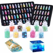 QIAO 一套环氧树脂填充套装，包含闪亮环氧树脂闪粉、心形和星形微珠、美甲亮片，适用于珠宝制作和手工DIY。 - 彩色 - 查看 7