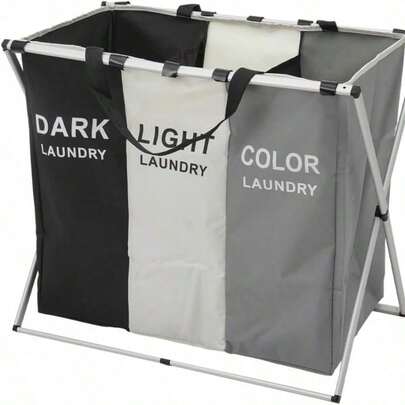 Collapsible Laundry Basket 3 Compartments Foldable & Washable Washing Basket Large Laundry Sorter With Aluminum Bracket And Handle For Laundry Room, Bedroom,66x38x58cm