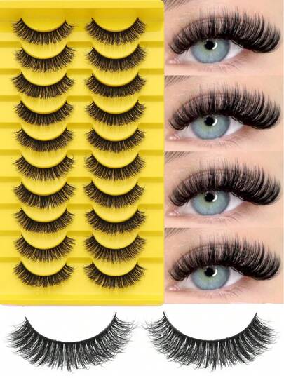 10 Pairs DD Curl Russian Strip Lashes Fluffy Cat Eye Lashes Volume False Eyelashes DD Curl Dramatic Messy Faux Mink Fake Lashes Make Up Strip Lashes, Lashes, Eyelashes, Fake Lashes