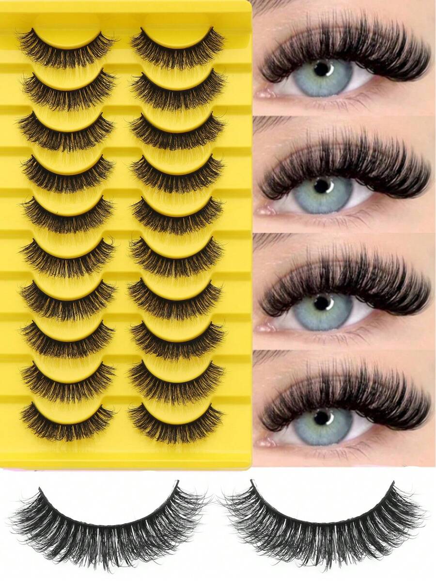 10 Pairs DD Curl Russian Strip Lashes Fluffy Cat Eye Lashes Volume False Eyelashes DD Curl Dramatic Messy Faux Mink Fake Lashes Make Up Strip Lashes, Lashes, Eyelashes, Fake Lashes