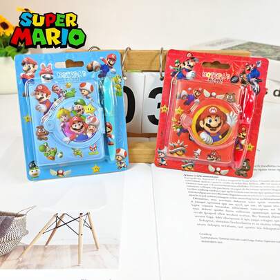 Super Mario Set de mini cuadernos con temática de Super Mario, incluye cuaderno con patrón de dibujos animados lindos y bolígrafo, papelería creativa para estudiantes, libreta portátil, cubierta colorida, gran regalo para Navidad, Acción de Gracias, cumpleaños, fiestas temáticas para fans de los juegos