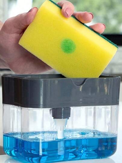 1 Kitchen Dishwashing Soap Dispenser -2-In-1 Soap Dispenser For Sink, Plastic Soap Dispenser, Instant Refill, Durable, With Kitchen Sponge Sink And Dishwashing Soap Dispenser Set, Countertop Soap Pump Dispenser For Kitchen Sink, Useful Kitchen Tool For New Year's Gift Kitchen Items Kitchen Accessories Kitchen Tools