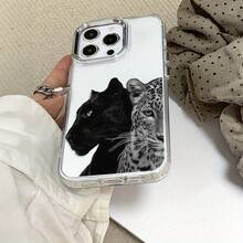 Un marco de metal con un diseño de estampado de leopardo transparente en negro y gris, hecho de material TPU, ofrece posiciones precisas de los orificios y protección total contra caídas. Es adecuado para fundas de  de Apple para los modelos 11/12/13/14/15/16 Pro/16 Pro Max/16 Plus - La opción de regalo perfecta para cumpleaños, o para tu novia, novio, amigos, o incluso para ti mismo. ¡Equipa tu teléfono con una funda de teléfono a la moda! - 1 pieza - Ver 4