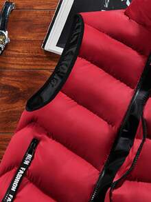 Men's Sleeveless Vest Warm Zip-Up Stand-Collar Jacket With Zipper Pockets For Autumn And Winter - Red - View 3