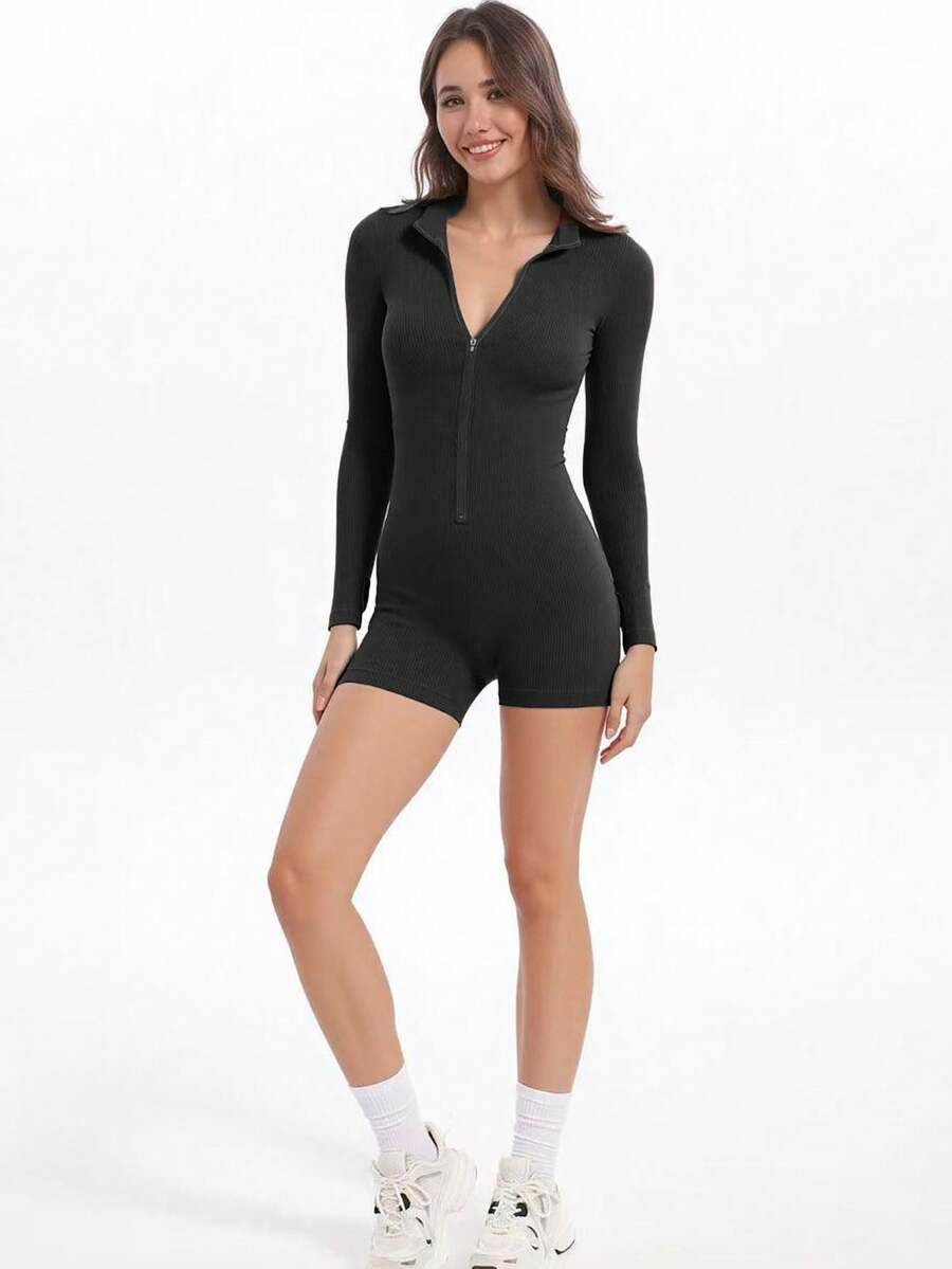 Womens Workout Winter Long Sleeve Jumpsuits Seamless Yoga Gym Bodycon Rompers Sexy Unitard Tummy Control