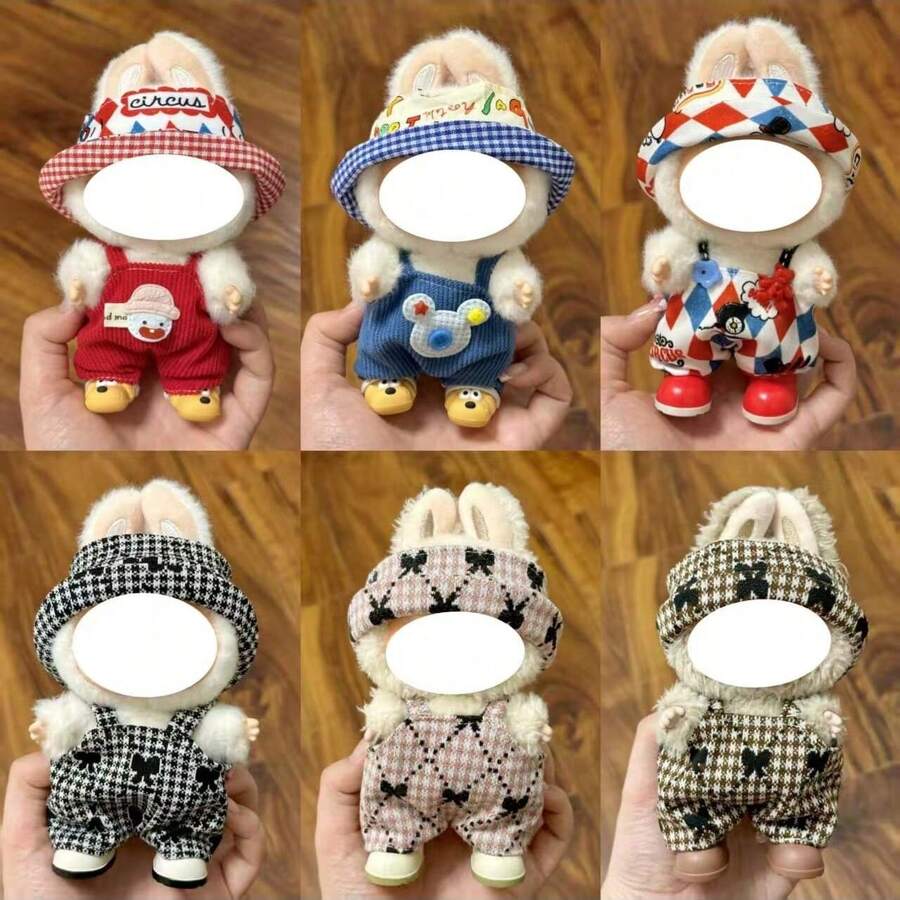 【仅衣服】17CM休闲时尚连体裤，1/2/3代可爱娃娃毛绒玩偶背带裤套装 适用于（不含娃娃和鞋子） - 彩色 - 查看 1