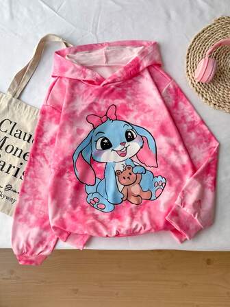 Girls Rabbit Print Hooded Long Sleeve Sweatshirt, Autumn/Winter