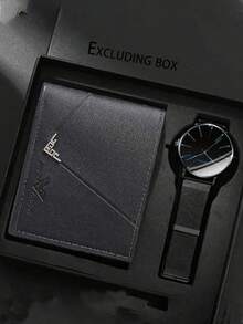 2pcs/Set Men's Luxury Simulated Quartz Watch And Wallet Combo - Black Watch Strap, Wallet With Cash Compartment - Ideal Gift For Christmas, Valentine's Day, Birthday - Fashionable & Practical Daily Essential (Battery-Powered Quartz Movement), Suitable For Men - Black - View 2