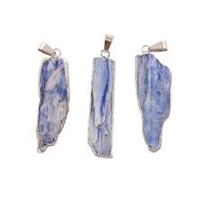 قلادة بسلسلة من البلورة الزرقاء الطبيعية، قلادة حجر خام مطلية بالذهب، مجوهرات شفائية للنساء، هدية رقيقة للاستخدام اليومي - متعدد الألوان - مشاهدة 6