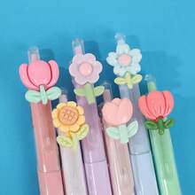 6 canetas esferográficas coloridas de gel tulipa, tinta preta de 0,5 mm, adequadas para escola, casa, escritório, papelaria, crianças, meninas, presentes