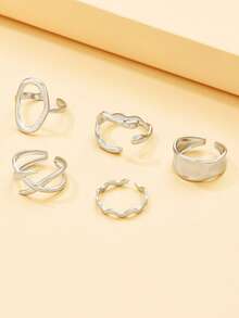 5pcs/Set Bohemian Asymmetrical Open Ring Set, Stainless Steel Adjustable Luxury Metallic Feel Rings, 18k Gold Plated Non-Fading Jewelry For Women, Party Wear - Silver - View 7