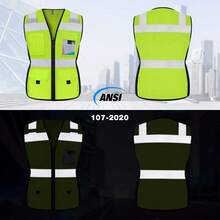 Women High Visibility Vest 11 Pockets Snug-Fit Reflective  Vest With Reinforced Zipper, Neon Construction Work Vest For Lady Surveyors/Workers, Durable,Meets ANSI, Yellow L,24200727 - 黃色 - 查看 2