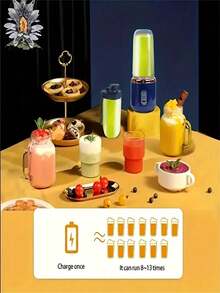 1pc Portable 2-In-1 Blender & Juicer, Dual Cup Design, Stainless Steel Blades, USB Rechargeable, Easy To Clean, Suitable For Making Smoothies, Ice Cubes, Kitchen Appliance; Outdoor Use, Perfect Gift For Valentine's Day, Mother's Day, Fruit Blending, Modern Fashion Design, ABS Plastic - Multicolor - View 9