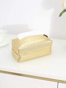 1pc/2pcs Gold Herringbone Embossed Pattern Paper Towel Holder Box, PU Leather Octagonal Bread Shape Waterproof Paper Towel Bag, Modern Minimalist Wheat Ear Design Paper Towel Dispenser For Living Room, Bedroom, Bathroom, Kitchen, Hotel, Bar, Cafe, Office, Outdoor Party - Gold - View 6