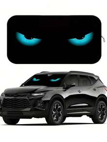 1pc Blue Devil Eye Design Foldable Car Windshield Sunshade Cover, 2025 Automotive Windshield Shade Blocks UV Rays Keeping Car Cool, Funny Car Sunshield With Durable Black Strap