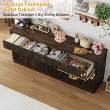 70"Large Curved Buffet Cabinet With 3 Storage Drawers,Kitchen Fluted Sideboard Cabinet W 4 Door Shelves,W Load-Bearing Steel Pipe,Wood Farmhouse Coffee Bar Cabinets,Kitchen Pantry - Brown - View 4