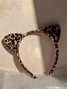 1pc Women's Cartoon Headband, Leopard Cat Ear Hair Hoop Clip, Elegant, Korean Style, Fashionable & Versatile High Crown Hair Accessory, Suitable For Holidays, Home, Vacation, Parties - 彩色 - 查看 1